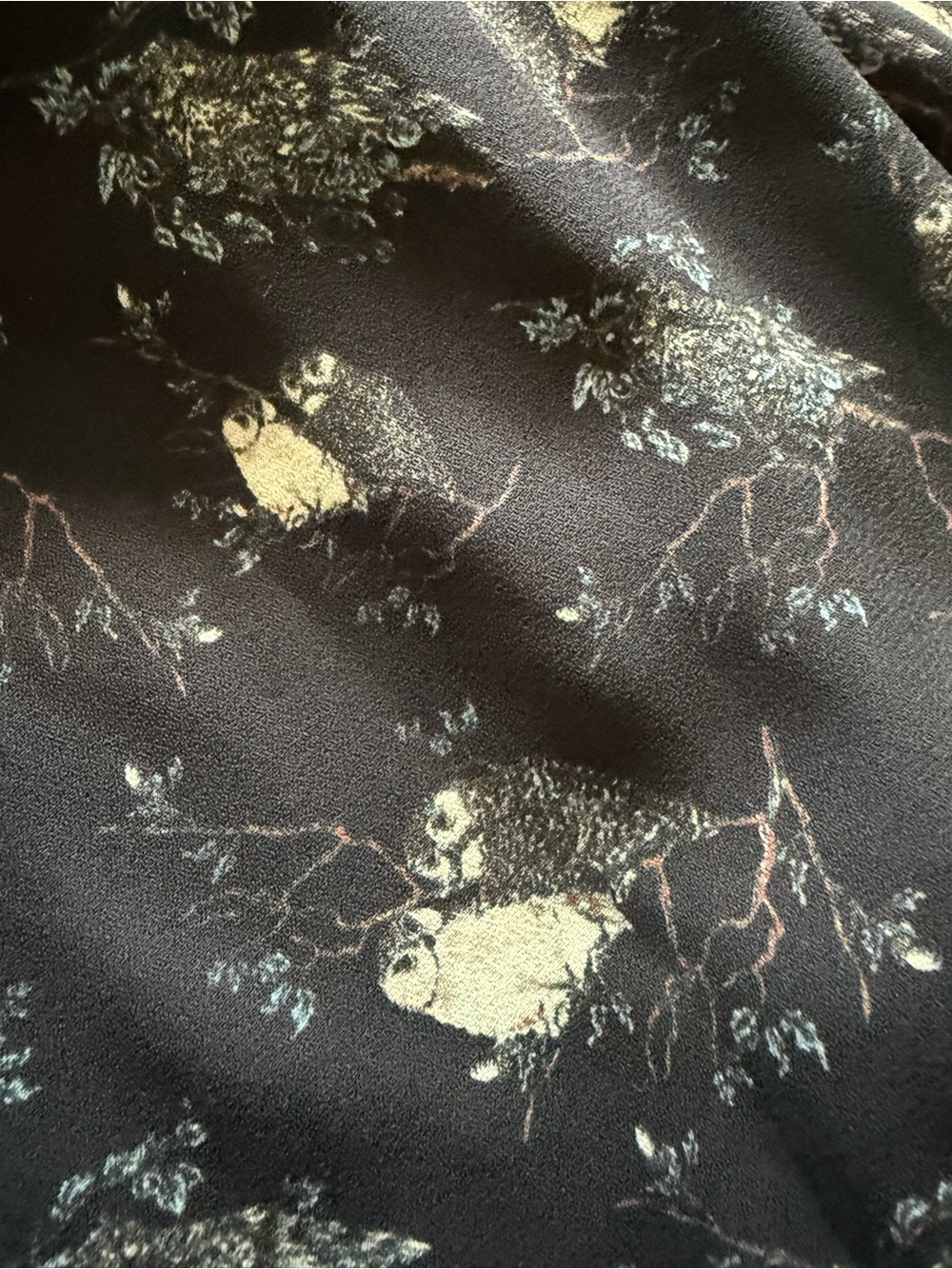 Brooks Brothers Long-Sleeve Black Floral Ruffle owl print Neck Dress. - Picture 10 of 14